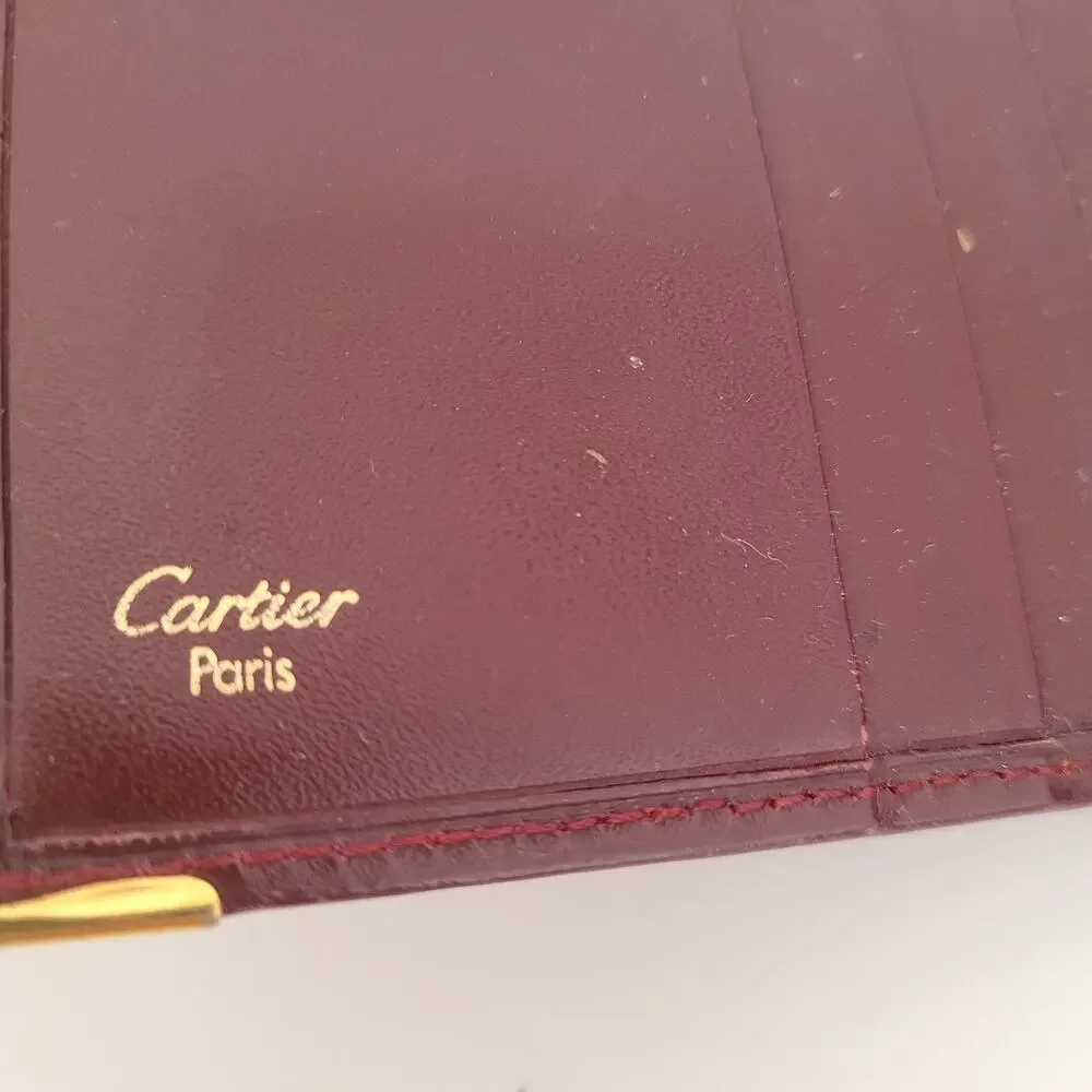 Must De Cartier Men's Bifold Leather Bordeaux Red Wallet Medium Retro Card Bill
